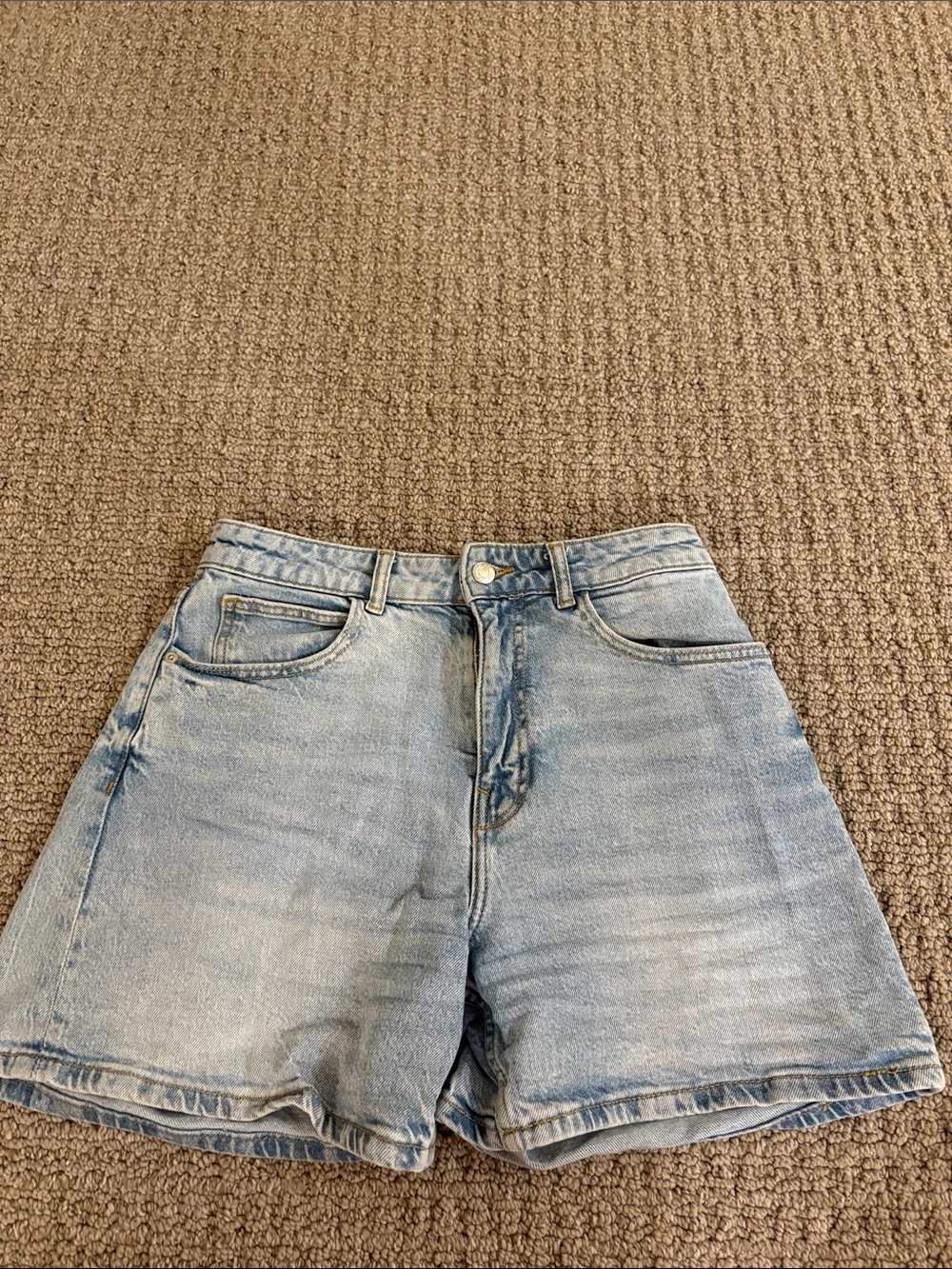 Zara Light Blue Washed Denim High-Rise Shorts